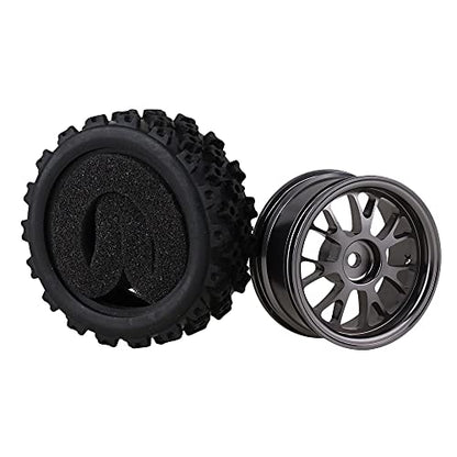 Mxfans Black Flower Pattern Aluminum Alloy Y-Shaped Wheel Titanium Color + Rally tire Skin 65MM Suitable for RC 1:10 Road Racing 4-Piece Set