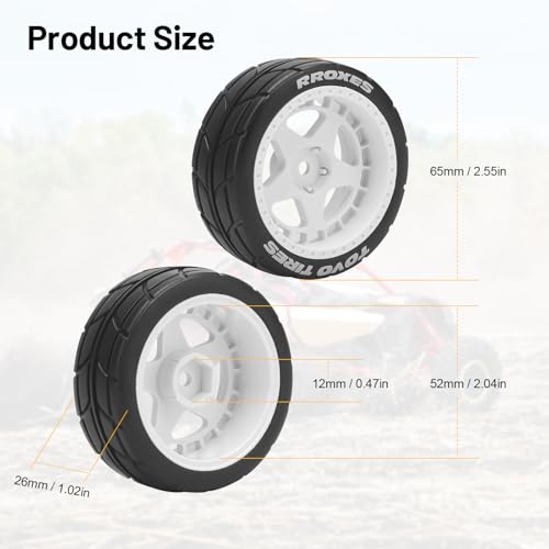 1/10 RC On Road Wheels and Tires, daitoku 12mm Hex RC Rally Racing Car Tires for HPI Ken Block's Tamiya XV01 TT01 TT02B Kyosho FAZER MK2 Lc Racing PTG HSP RGT RC 3RACING D5 (White) - color: White