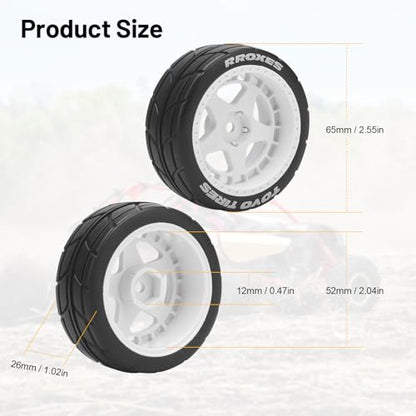 1/10 RC On Road Wheels and Tires, daitoku 12mm Hex RC Rally Racing Car Tires for HPI Ken Block's Tamiya XV01 TT01 TT02B Kyosho FAZER MK2 Lc Racing PTG HSP RGT RC 3RACING D5 (White) - color: White