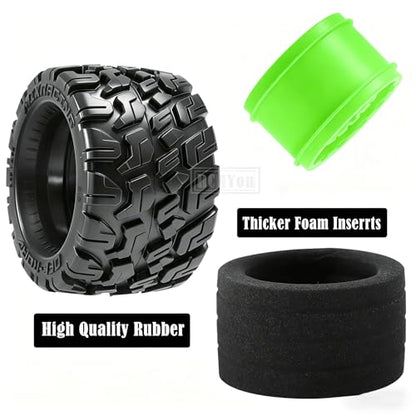 RC Truck Tires Wheel 12mm/14mm Hex for 1/10 Big Rock Granite Vortek/Stampede Rustler Hoss/Axia1/L0s1/Redca t/Rc 4wd,4-Pack RC Wheels Tires,Green - color: Green for 1/10 Arrma