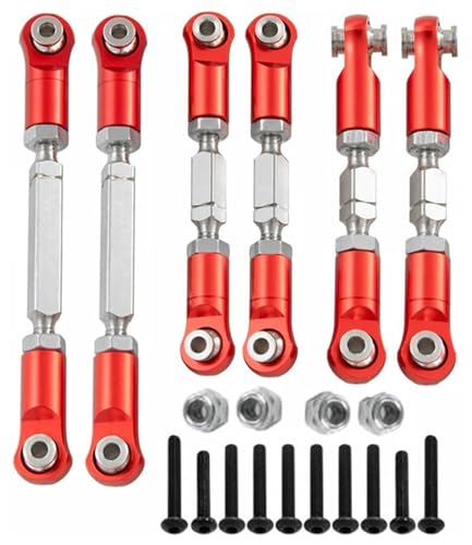 6PCS Aluminum Adjustable RC Tie Rods Linkage Turnbuckles Toe Links Set Upgrade Parts for 1/8 Mojave 4S 4X4 BLX RC Car (Red) - color: Red