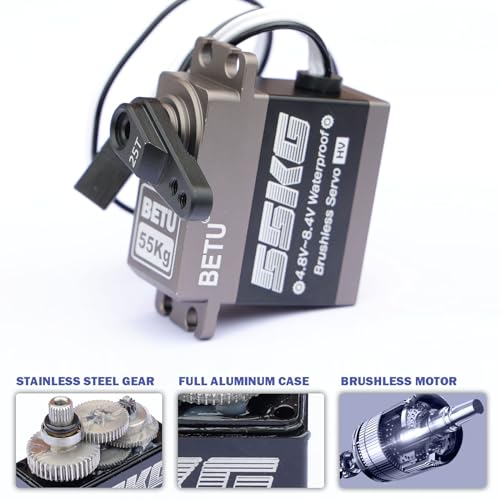 55kg Brushless Servo, Waterpoof and High Speed Servo | RC Servo Compatible with 1/5, 1/6, 1/8, 1/10 RC Car/Robot/Boat/Airplane