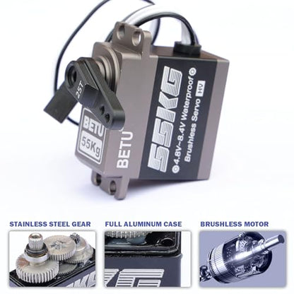 55kg Brushless Servo, Waterpoof and High Speed Servo | RC Servo Compatible with 1/5, 1/6, 1/8, 1/10 RC Car/Robot/Boat/Airplane