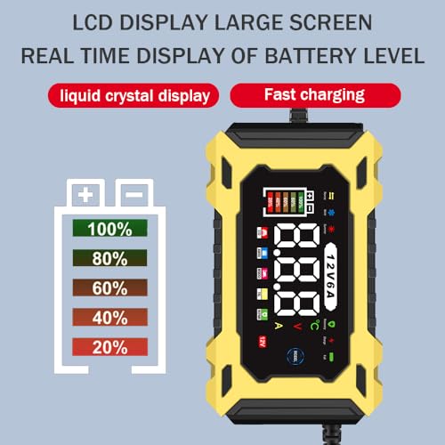 6-Amp 12V Smart Car Battery Charger, Battery Maintainer Trickle Charger with Desulfator, Pulse Repair & Overcharge Protection - for Car Lawn Mower Marine Lead-Acid Batteries (Yellow) - color: Yellow