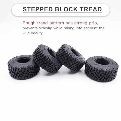 1.0 Tires 55*22mm Tires & Silicone Rubber Inserts for 1/18 1/24 RC Crawler | Soft Drift Tires for RC Crawler Axial SCX24 FMS FCX24 RC Crawler Car,Replacement Wheels,Durable Rubber,Ready to Install