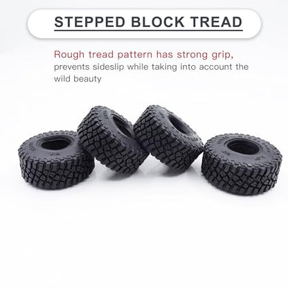 1.0 Tires 55*22mm Tires & Silicone Rubber Inserts for 1/18 1/24 RC Crawler | Soft Drift Tires for RC Crawler Axial SCX24 FMS FCX24 RC Crawler Car,Replacement Wheels,Durable Rubber,Ready to Install