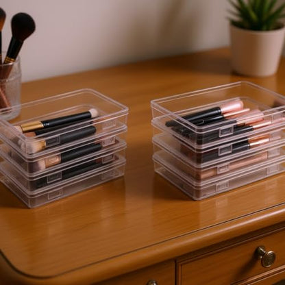 Goodma 8 Pieces Rectangular Empty Mini Clear Plastic Organizer Box | 195 x 113 x 30 mm, Hinged Lids, For Small Items, Craft Projects - size: 195 x 113 x 30 mm