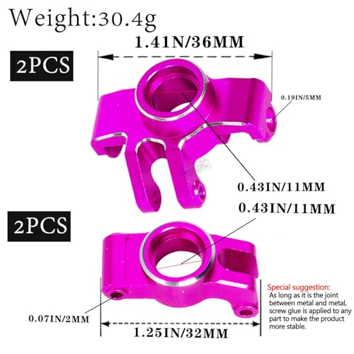 RC Aluminum Front Steering Block Knuckles & C-Hubs Caster Blocks & Rear Hubs Upgrades Parts for 1/18 Granite Grom Mega 380 Brushed 4x4 Monster Truck RTR.Pink(4PCS)