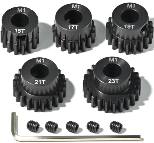 M1 8mm Steel Pinion Gear Set 15T 17T 19T 21T 23T with Laser-Engraved Tooth Count for 1/5 X-Maxx Rc Model Car Buggy Truck Replacement Mod 1 Gear Compatible with Brushed & Brushless Motors 5 Pcs - size: M1-8-15T-17T-19T-21T-23T