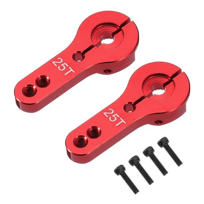MECCANIXITY Aluminum Alloy 25T Steering Servo Arm Horn Red for DIY RC Car/Boat/Airplane Boat Accessories 2 Pcs - color: Red