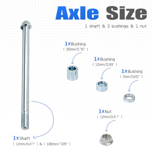 Mokuo 12mm 180mm Front Rear Axle with Bushing 5mm 10mm 20mm Fit for Pit Dirt Bike Moped Scooter QUAD ATV Mini Bike Parts - size: 12-180