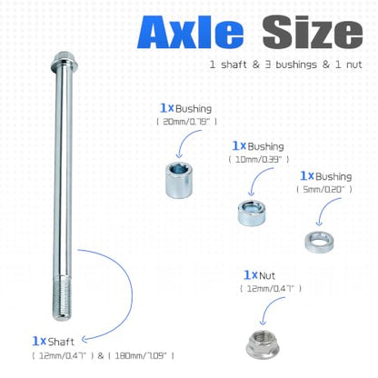 Mokuo 12mm 180mm Front Rear Axle with Bushing 5mm 10mm 20mm Fit for Pit Dirt Bike Moped Scooter QUAD ATV Mini Bike Parts - size: 12-180