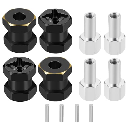 4PCS RC Hex Hub 12mm Brass Wheels Hex Hub 12mm/15mm Offset Extension Black Hex Drive Adapter Combiner Coupler Conversion Compatible with 1/10 RC Crawler Axial SCX10 90046 D90 Upgrades (15mm) - color: 15mm