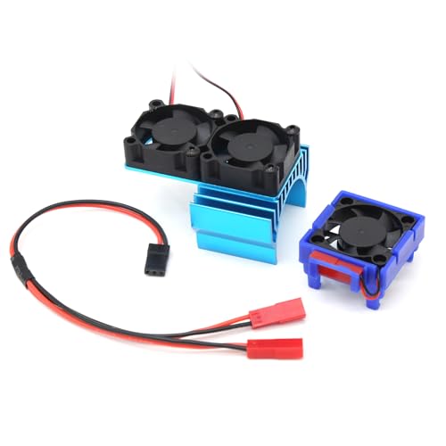 Dual Fan Motor Heatsink and VXL-3s ESC Cooling Fan 3340 for Slash Rustler Stampede Hoss 4X4 VXL RC Cars (Blue, 6 Inches)