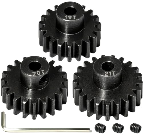 0.8M Pinion Gear Set Hardened Steel 3.175mm Shaft 19T 20T 21T Pinion Gears with Screws and Hex for Tamiya, Traxxas, Arrma, Axial, Losi, HPI 1/10 RC Car Brushless Brush Motor Upgrade - size: 19 20 21T