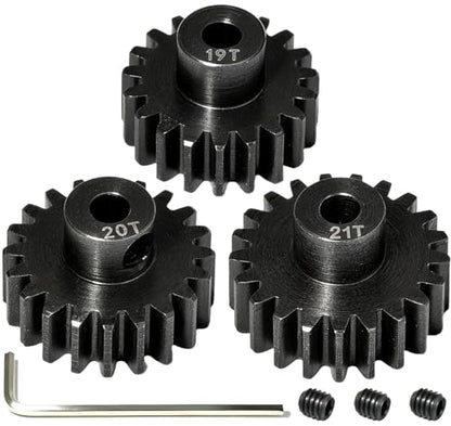 0.8M Pinion Gear Set Hardened Steel 3.175mm Shaft 19T 20T 21T Pinion Gears with Screws and Hex for Tamiya, Traxxas, Arrma, Axial, Losi, HPI 1/10 RC Car Brushless Brush Motor Upgrade - size: 19 20 21T