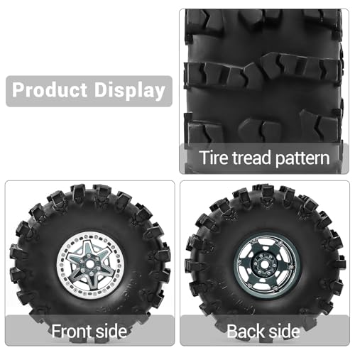 2.2" Beadlock Wheels and Tires 150mm (5.91in) for SCX10 RBX10 Wraith TRX4 1/10 RC Crawler Upgrade Parts (Titanium, 4pcs) - color: Titanium 2
