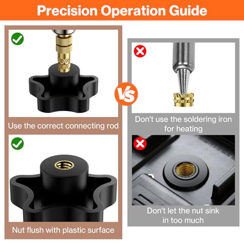 Preciva M3 Threaded Inserts Set, 360Pcs Heat Set Bolts Nuts with M3 Insert Tip and 60W Digital Soldering Iron, for 3D Printer Parts or Plastic Parts - size: M3