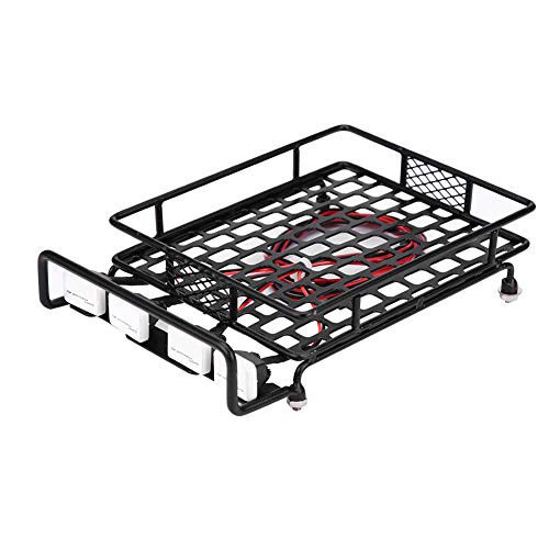 Large Size RC Roof Rack Luggage Carrier with 4 LED Lights, Metal Roof Rack for Axial SCX10 1/10 Scale RC Crawler Car, High Simulation Accessory with Quadrate Lighting (4 White) - size: 4 white