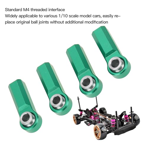 RC Link Rod End Ball Joint Head High Strength Alloy M4 Thread CW 7mm Diameter Plug and Play Set of 4 for 1/10 Scale Model Car Parts (Green)