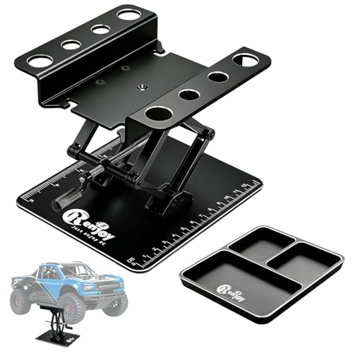 RC Stand Lift Lower with 3-Slot Screw Tray for 1/8 1/10 1/12 Scale, Black | Aluminum RC Car Work Stand Repair Tool Set for RC Cars Crawler Truck Traxxas TRX4 Axial SCX10 Upgrade - color: All Black, With 3-slot Screw Tray