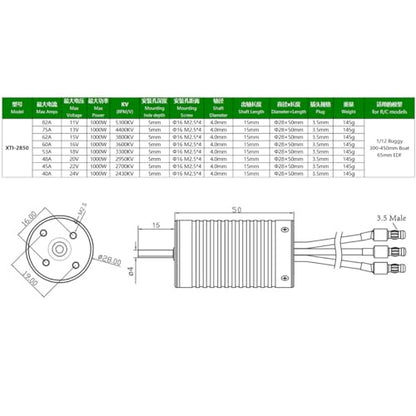 2850 2700KV Brushless Motor Shaft Diameter 4MM Connector 3.5MM for 1/12 Scale On-Road Buggy Monster RC Car