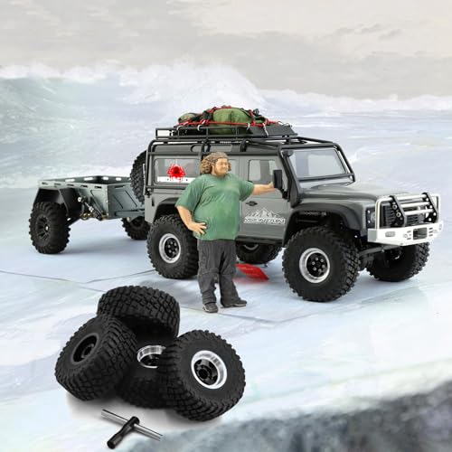 REDSPIDER 1.0 Beadlock Wheels and Tires（4pcs）， 1.0 Crawler Tires for 1：24 1:18 RC Scale Rock Crawler Car SCX24 FMS FCX24 TRX4M Axial AX24 90081 Gladiator Bronco C10 ﻿ (Black) - color: Black
