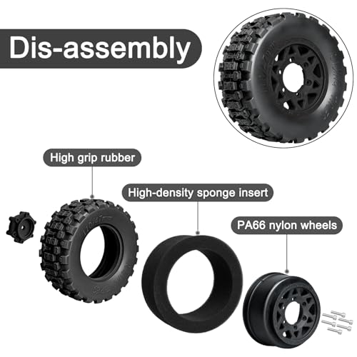 LRFHL 1/10 RC Short Course Truck Tires with 12mm 14mm 17mm Hex, 4PCS | Pre-Glued, RC Off-Road Short Truck Tires, for 1/8 1/10 Arrma Senton Traxxas Slash 2WD Axial Losi Redcat - color: Black Tires+ Black Wheels