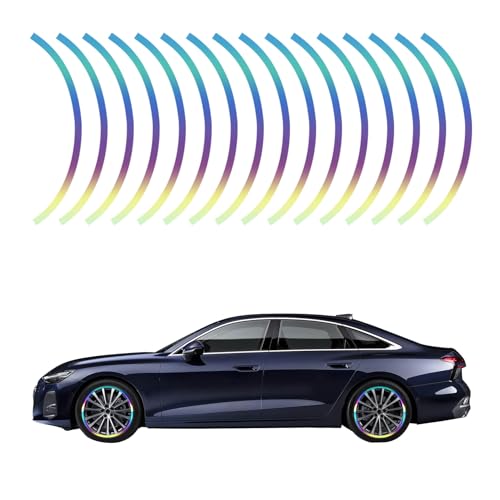 16PCS Reflective Car Wheel Rim Stickers, Car Wheel Decorative Stripe Stickers, Night Safety Warning Tape Sticker Automotive Accessories Fit for Wheels for Motorcycle, Car (Gradient Color) - color: Gradient Color