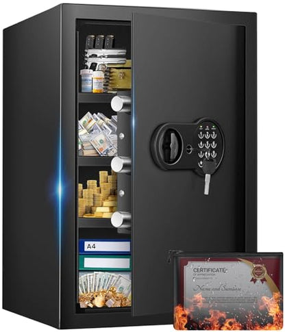 23.62'' Tall Extra Large Home Safe Box, Safe with Fireproof Waterproof Document Bag, Digital Keypad and 3 Removable Steel Shelves, Security Box for Money Medicines Jewelry Valuables - size: 5.0 Cubic Feet