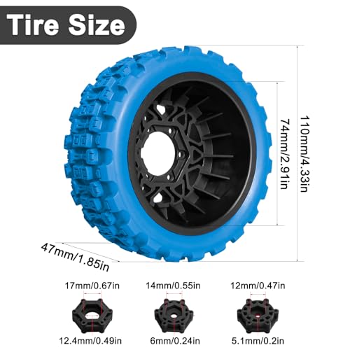 LRFHL 1/10 RC Short Course Truck Tires with 12mm 14mm 17mm Hex, 4PCS | Pre-Glued, RC Off-Road Short Truck Tires, for 1/8 1/10 Arrma Senton Traxxas Slash 2WD Axial Losi Redcat - color: Blue Tires+ Black Wheels