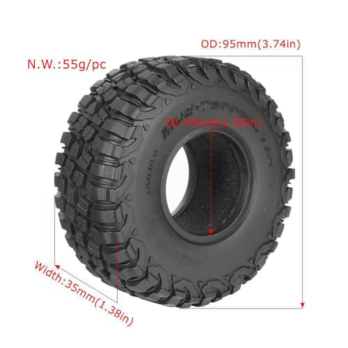 1.55 inch Tires Rubber Tyres for 1:10 RC Crawler Car D90 TF2 Tamiya CC01 LC70 MST JIMNY 90069 (95mm, B) - color: 95mm, B