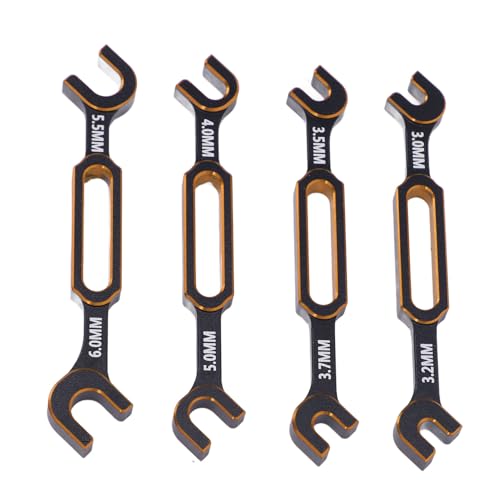 4PCS RC Wrench, Premium Aluminum Alloy Turnbuckle Nut Ball Joint Remover Tool, 3.0, 3.2, .5, .7, 4.0, 5.0, ., 6.0mm Sizes Tool for RC Car, Boat, Drone, Crawler, Truck DIY (Gold) - color: Gold