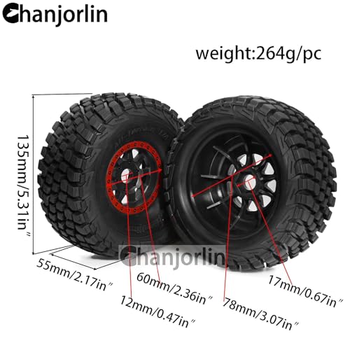 1/7 1/8 RC Short Course Truck Tires And Wheels 17mm Hex OD 135mm Off Road Tyres For 1:7 1:8 Scale RC Truck Car HSP TRAXXAS UDR FS FSR Atom ARRMA Mojave 6S EXB YK4072 DF7 Upgrades 4PCS