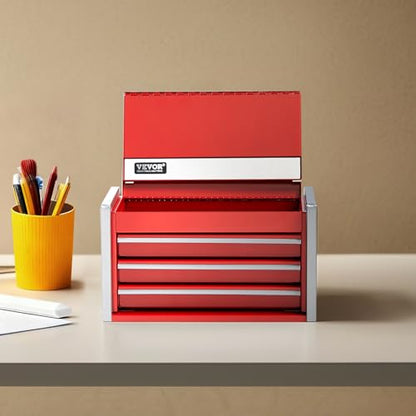 VEVOR Metal Tool Box, 8.6-inch, Portable Metal Tool Box with 3 Drawers, Small Tool Chest with EVA Liners and PP Feet Pads, Heavy-Duty Steel With Ball Bearing Opening and Powder Coated Finish, Red - size: 3 Drawers-Red