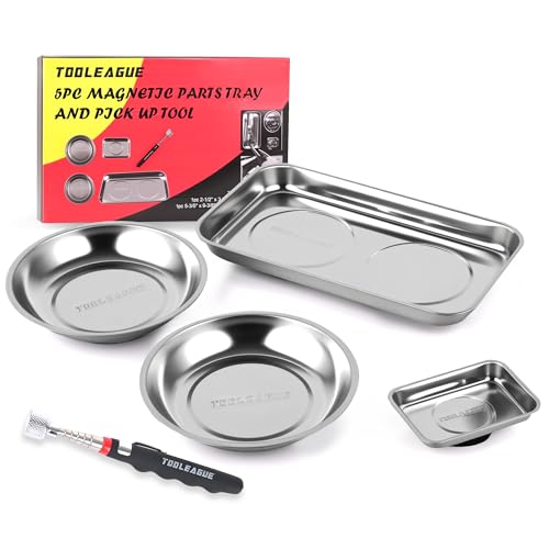 TOOLEAGUE 4Pcs Magnetic Tray Set with 15Lb Magnetic Pickup Pen,Stainless Steel Trays with Extra Strong Magnets for Organizing and Retrieving Metal Parts