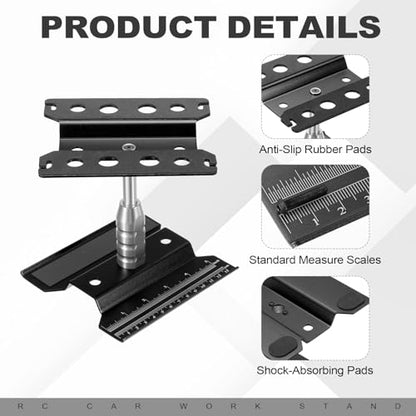 MECCANIXITY 1 Set RC Car Work Stand Lift Lower Aluminum Repair Workstation 360 Degree Rotation with Black Screw Tray and Screw Box for 1/8 1/10 1/16 Scale RC Car Crawler Truck Vehicle (Black) - color: Black