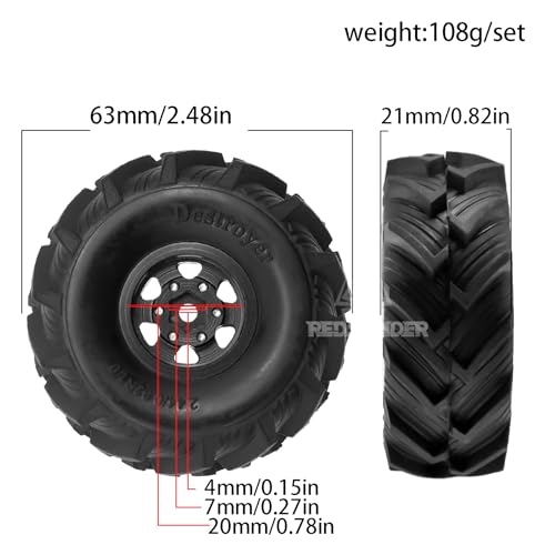 REDSPIDER 1.0 Beadlock Wheels and MUD Tires Set for 1/24 1/18 RC Crawler Car SCX24 TRX4M FCX24M FCX18 TRX4M UTB18 (Black) - color: Black
