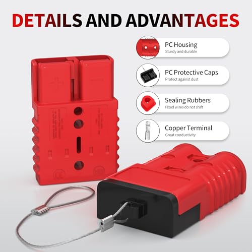 RVBOATPAT 175A Battery Quick Connect/Disconnect, 1/0 AWG Wire Harness Plug Connector 12V Battery Cable Connector for Trailer Towing Winch Quick Connect Systems - 6 PCS - color: Red 175A 6PCS