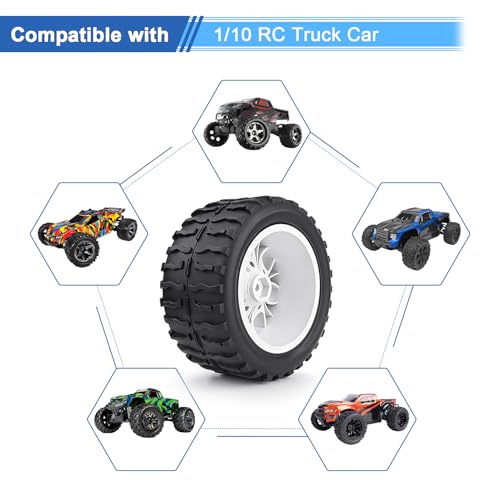 Pre-Glued GoHobby 1/10 RC Truck Tires 2.8" and 12mm Hex Wheels Fits for Traxxas Slash Rustler 4X4 Redcat Volcano EPX Pro Team Associated MT10 (Set of 4)
