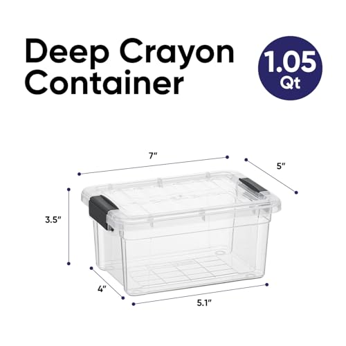 Superio Mini Storage Container Plastic Crayon Box Art Supplies and Sewing Case Stackable Clear Small Organizer for Beads, Stationery, Chalk, and Food, 1.05 Quart, 4 Pack - size: 1.05 Quarts, style: 4 Pack