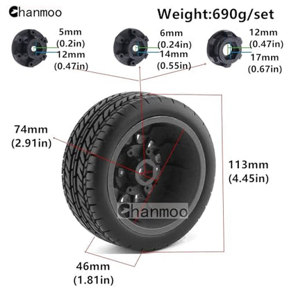 1/10 RC Short Course Truck Tires And Wheels With 12mm 14mm 17mm Hex 113mm 1/8 Rubber Tyres For 1/8 or 1/10 Scale On Road Car HSP Sonic 94102 GT PTG-2 Tamiya TT02 RC Racing Car 4PCS (Red A) - color: Red A