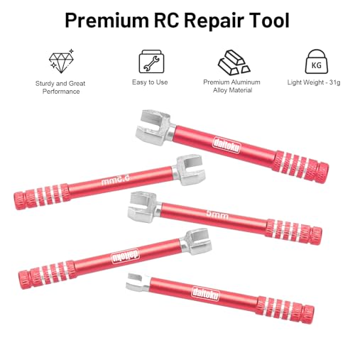 daitoku RC Wrench 3.0/4.0/5.0/5.5/6.0mm Turnbuckle Nut Ball Joint Remover 5PCS for RC Crawler Car Boat Drone Upgrade Parts (Red) - color: Red