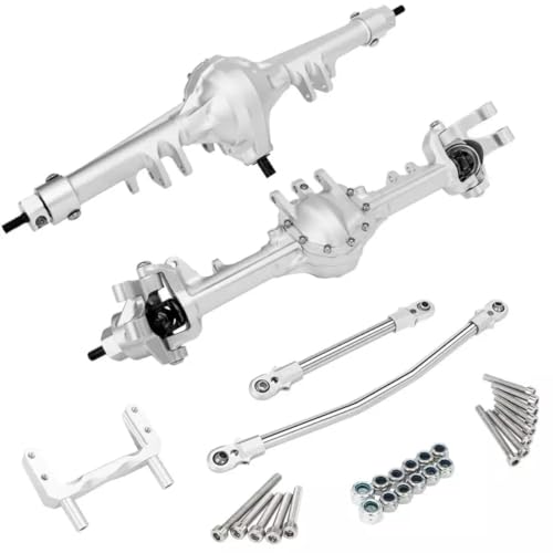 Aluminum Front & Rear Axles CNC Complete Axle Set for 1/10 RC Crawler Car Axial SCX10 II 90046 90047 Upgrade Parts (Silver) - color: Silver