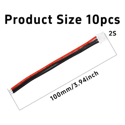 10PCS JST-XH 2S Balance Extension Cable, 3.9" 22AWG Silicone Lead Wire for LiPo Battery Charger, RC Balance Plug Connector Adapter - size: 2S
