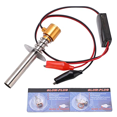 6-12V RC Car Igniter Kit with N4 Hot Glow Plug Gasket, RC Glow Plug Igniter for Methanol Engine, Electronic Glow Plug Starter for Aircraft Car Model, Compatible with HSP and Othe (Golden) - color: Golden