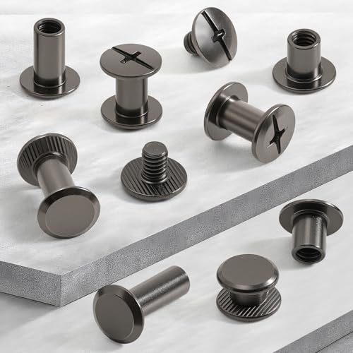 155 Sets Black Chicago Screws Leather Rivets Kit, 7 Sizes (M5*4,5,6,8,10,12,15) with 3 Metal Screw (M4*3,4,5) Use for Leather Crafts,Belts,Bags,Clothing,Shoes,Books