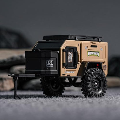 INJORA Off-Road Camping Trailer for 1/18 1/24 RC Crawlers TRX4M SCX24 Upgrade(Sandy Taupe) - color: Sandy Taupe