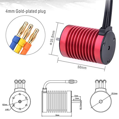 KingVal Replacement F540 3000KV Waterproof Brushless Motor Shaft 3.175mm with 45A Brushless ESC Combo Compatible with 1/10 RC Car