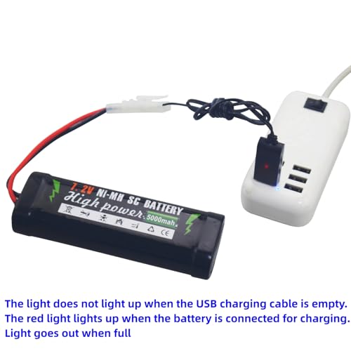 sea jump 2PCS 7.2V 5000mAh NiMH Battery with KET-2P Plug and USB Charger Suitable for RC Truggy Buggy Tank Racing Remote Control Car Truck High-Power Battery with Tamiya Connector
